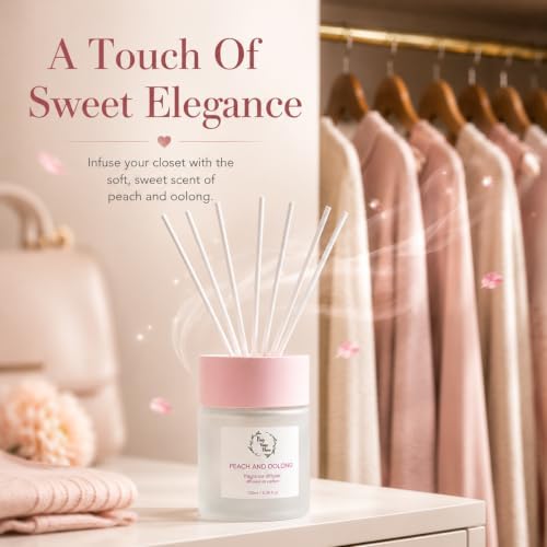 Reed Diffuser Set, 3.38 fl oz (100 ml) - White Peach & Oolong Oil Diffusers with Reed Sticks, Home Fragrance Reed Diffuser for Bathroom Shelf Decor