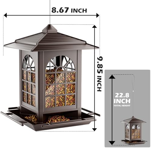Birdream Bird Feeders for Outdoor Hanging, Assembly Required, 1-Min Easy Setup, Classic Courtyard Design, Attracting Cardinals Chickadees Goldfinches & Sparrows - Brown