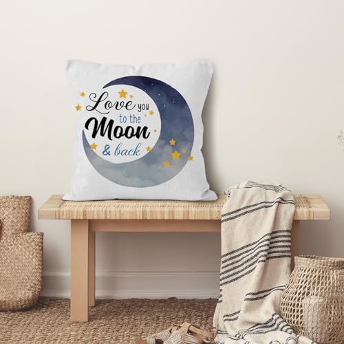 I Love You to The Moon and Back Throw Pillow Covers, Moon Pillow Covers, Love Decorative Pillow Covers for Kids Childs Room Decor, Gifts for Childs, Galaxy Stars Decor Pillow Covers 18x18
