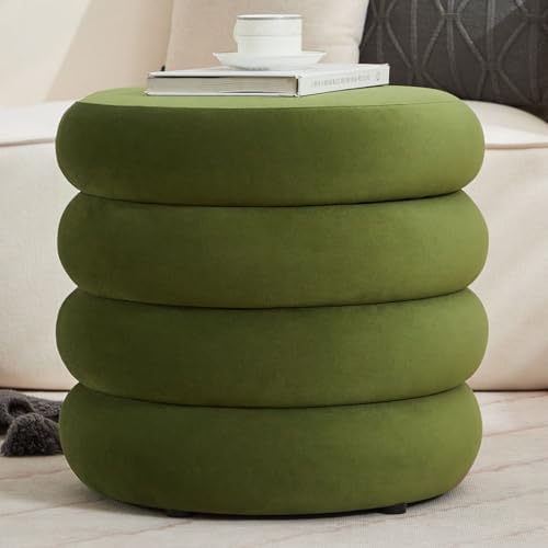 Round Velvet Storage Ottoman, Small Tufted Vanity Stool for Dorm