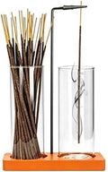 2 in 1 Incense Holder for Sticks Incense Burner Holder with Storage,Glass Upside Down Incense Holder for Sticks with Glass Ash Catcher for Meditation Yoga Spa Room Home Decor[2 Long Orange]