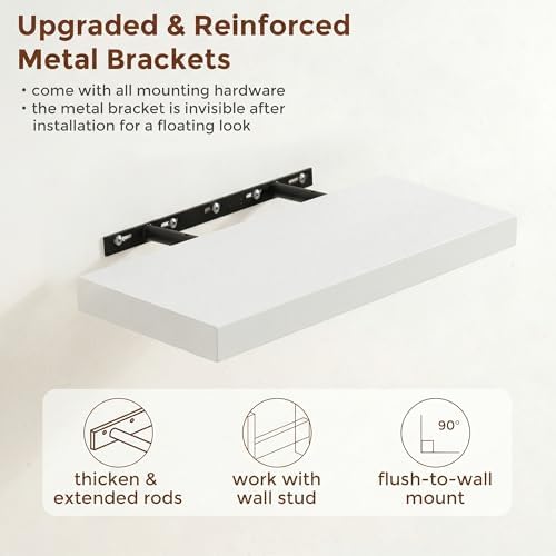 fuqing 20 Inch Floating Shelves, 6.7 Inch Deep White Wall Shelves Set of 2