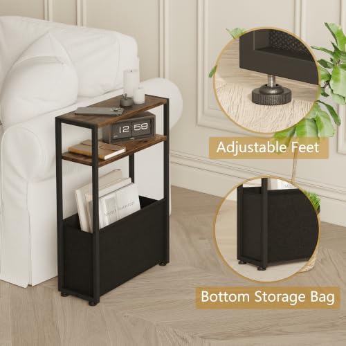 Leomonio Narrow Side Table, Slim Night Stand with Magazine Rack