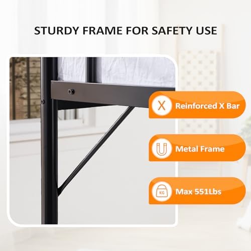 VINGLI Loft Bed Full Size with Flat Rungs for Adults, Kids and Young Teens, No Box Spring Required,Heavy Duty Metal Slat Support,Black