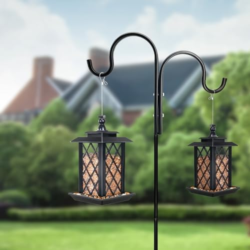 Byvivace Large Bird Feeders, Hanging Bird Feeders for Outdoors, 3.2lb Capacity Lantern Wild Bird Feeders for Outside Hanging, Black