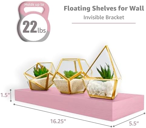 Sorbus 16 Inch Floating Shelves for Wall (2 Pack, Pink)