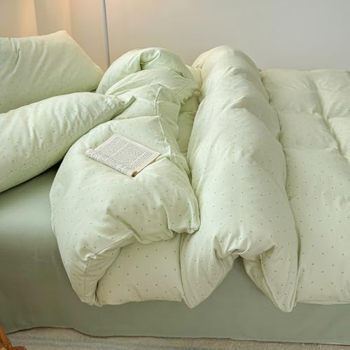 LifeTB Polka Dot Duvet Cover Set Queen, Sage Green 100% Cotton Muslin Duvet Cover, Aesthetic Polka Dot Pattern Cute Comforter Cover for All Seasons, Lightweight Soft Breathable Gauze Bedding Set
