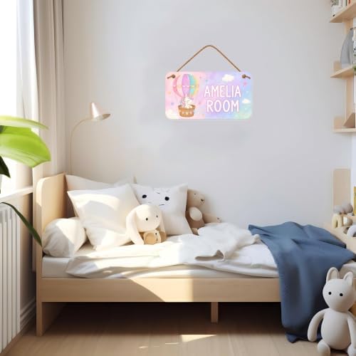 Unicorn Name Sign - Custom Room Sign - Kids bedroom Sign- Unicorn in hot air balloon with rainbow -Nursery, Room Decor