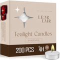 Leor & Lair Tea Light Candles, 200 Pack Bulk Tealights for Weddings