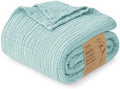 Love's cabin 100% Cotton Muslin Blanket Throw for Couch, Cyan