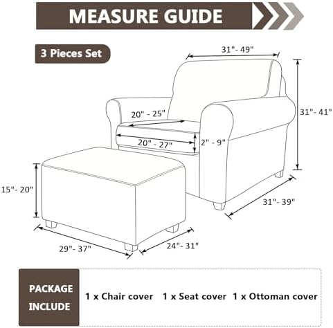 3 Piece Stretch Matching Chair and Ottoman Slipcover Set, Jacquard Arm Chair/Ottoman/Fitted Seat Covers, Non-Slip Accent Armchair and Foot Stool Slip Cover (Teal,3 Pieces Set)