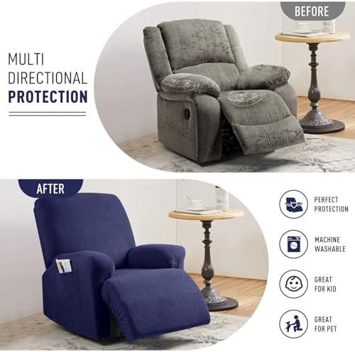 KinCam Oversized Recliner Chair Covers, Reclining Cover, Dark Blue