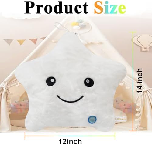 Kids Star Pillow Light Up Stuffed Animals for Girls Throw Pillows Boys Children Plushies Birthday, Cute Soft Night Plush Toy Pillow Glow Pillow Decorative Home Room Couch White