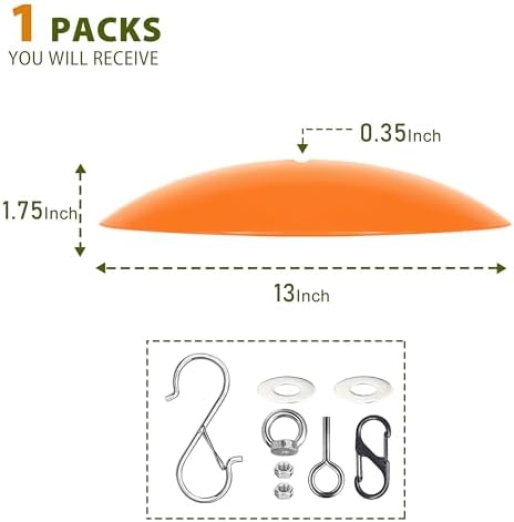 13" Bird Feeder Rain Guard, Hummingbird Feeder Shade Dome Cover, Hanging Baffle for Bird Feeder Pole,Smart Birds Feeder's Umbrella(Translucent Orange), 2 Pack