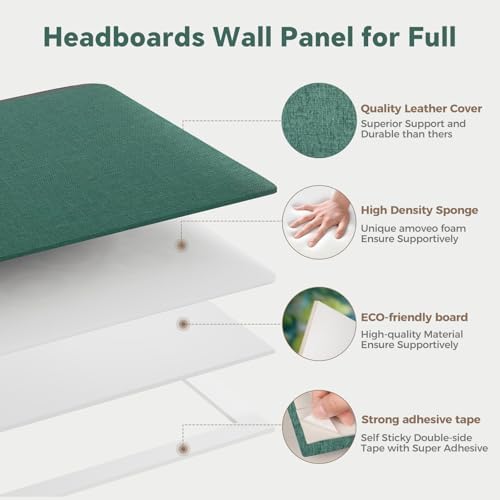 9-Piece Green Linen Upholstered Headboard Queen Size, Wall Mounted Tufted Headboard, Serene Fabric for Relaxing Bedroom