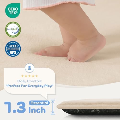 1.3" Thick Baby Play Mat for Floor, 79x79 Foam Play Mats, Beige