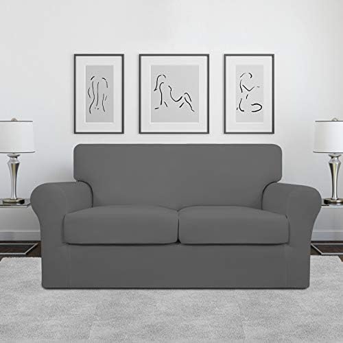 Easy-Going 3 Pieces Stretch Soft Couch Cover for Dogs - Washable Sofa Slipcover for 2 Separate Cushion Couch - Elastic Furniture Protector for Pets, Kids (Loveseat, Gray, Medium)