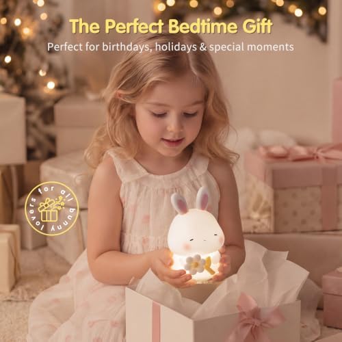 Bunny Night Light for Kids, 16-Color Silicone Animal Lamp Cute