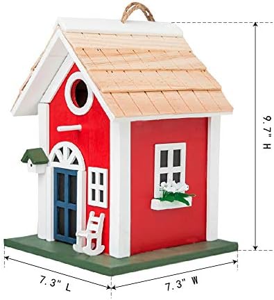MEWANG Rustic Wooden Bird House for Outside - Hanging Colorful Bird Feeder Cottage, Unique Garden Decor Gift for Hummingbirds, Bluebirds & Wild Birds