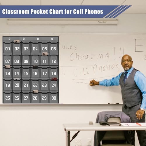 Loghot 30 Numbered Pockets Classroom Pocket Chart for Cell Phone Holder