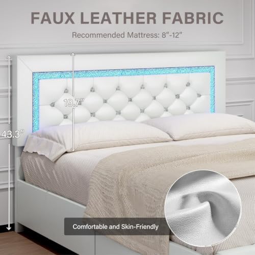 Queen Bed Frame with LED Lights, Upholstered Bed Frame with Storage Drawers