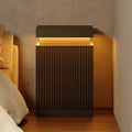 Fluted Nightstand with Charging Station & RGB LED Lights, Black