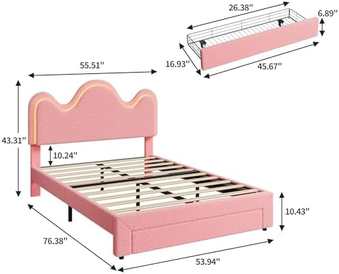 IDEALHOUSE Full Bed Frame with LED Headboard and Under-Bed Drawer, Metal