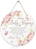 Shhh Baby Sleeping Hanging Sign, FLoral Wooden Round Door Hanger For Baby Room Front Door Nursery Kids Bedroom, Please Do Not Knock Or Ring Doorbell Sign For Outdoor Porch -04