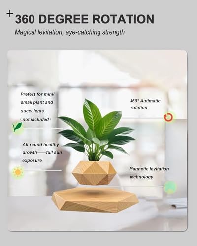 Levitating Plant Pot, Floating Plant Pot for Air Bonsai Planter, Magnetic Levitating Flower Pot Planter for Office Home Decoration, Ideal Home Gift for Valentine's Day Mother's Day Birthday (Wooden)