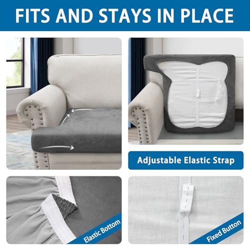T Cushion Sofa Slipcovers Leather-Look 2PC Stretch Sofa Cushion Covers for 2 Cushion Couch Individually Couch Seat Cover with Elastic Bands, Pet-Friendly, Non-Slip, Easy Fit - Grey