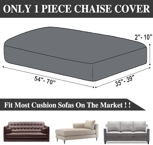 LA MEACK Couch Cushion Cover Chaise Lounge Cover Washable Separate Seat Chaise Couch Cover Stretch Sectional Sofa Slipcover(1 Piece for Chaise or Sofa 3-Seater, Black)