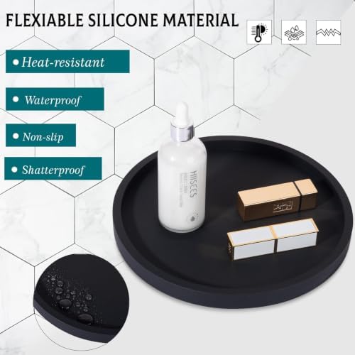 Silicone Bathroom Tray Coffee Table Decor Perfume Organizer, 10" Black