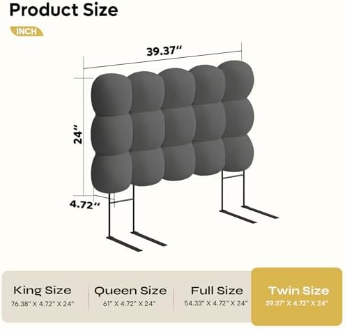 Pinmoco Twin Cloud-Shaped Upholstered Headboard, Teddy Fleece Grey