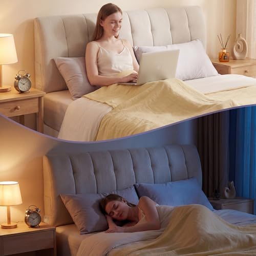 Seang Queen Size Upholstered Headboard, 24" Height Soft, Breathable Linen Fabric Wall Mounted Headboards for Bedroom & Dorm, No Assembly Required Peel & Stick Bed Backboard, No Nails, Beige