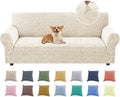 YEMYHOM 1 Piece Stretch Couch Covers for 3 Cushion Couch, Jacquard Sofa Cover with Non-Slip Elastic Bottom, Thickened Slipcover Furniture Protector for Dogs Pets (Large, Beige）