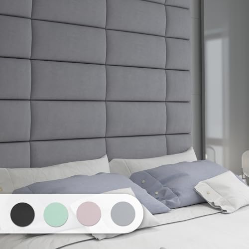 Art3d Peel and Stick Headboard for Full in Grey, Pack of 6 Panels Sized 9.84" x 23.62", Soundproof Wall Panels 3D, Upholstered Wall Panel