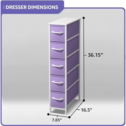 Sorbus 5-Drawer Narrow Dresser for Bedroom (Pastel Purple)