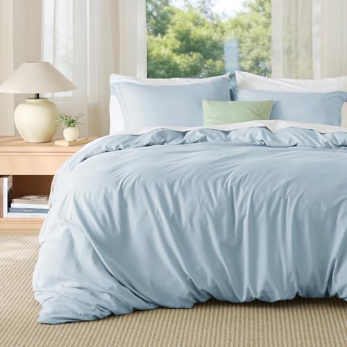 Bedsure Oversized King Duvet Cover, Double Brushed Bedding Set, Light Blue