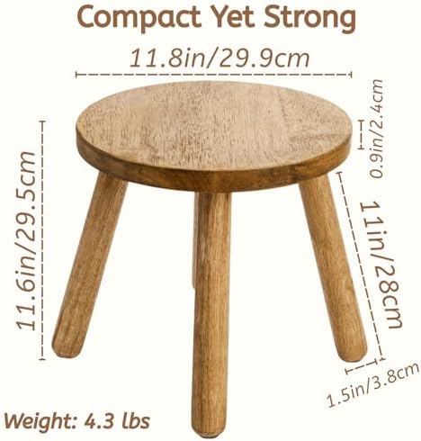 Youeon 12 Inch Round Solid Wooden Step Stool, Non-Slip One Step Stool for Adults, Holds up to 300 Lbs, Portable & Sturdy, Footstool for Bedroom, Bathroom, Kitchen, Easy to Assemble
