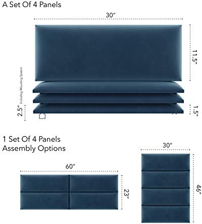 Vänt Wall Mounted Headboard Panels, Queen/Full, Velvet Peacock Blue