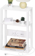 YUFAM 3-Tier Narrow Bedside Table with Charging Station, Skinny Nightstand