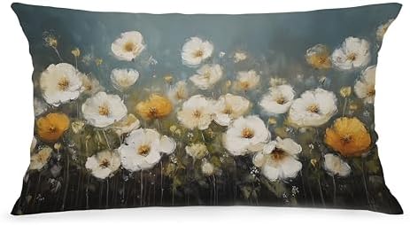 Vintage Moody Floral Pillow Cover 12x20, Dark Rustic Cottage Core Botanical Wildflower Decorative Lumbar Pillow Cover for Couch Bed Living Room Bedroom