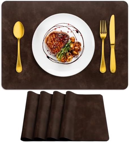 ADRIMER Fall Placemats Set of 4, Heat Resistant Faux Leather, Coffee