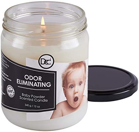 Baby Powder Odor Eliminating Highly Fragranced Candle - Eliminates 95% of Pet, Smoke, Food, and Other Smells Quickly - Up to 80 Hour Burn time - 12 Ounce Premium Soy Blend
