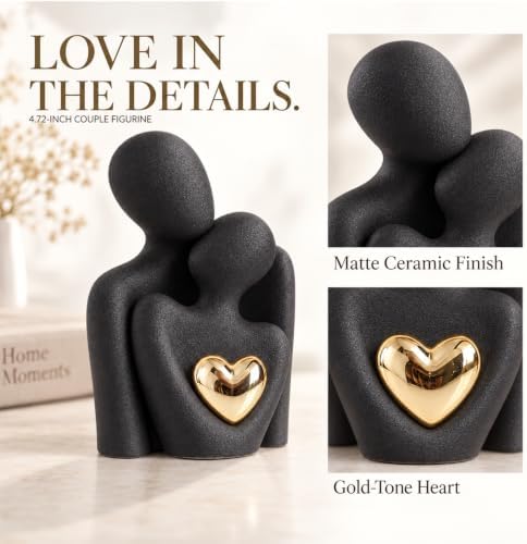 Mini Couple Statue, Ceramic Figurine for Shelf Decor, 3.15" Black