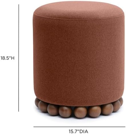 First of a Kind Bronze Performance Vegan Mohair Ottoman, Plush Upholstered Accent Stool and Footrest with Foam-Padded Top and Solid Wood Orb Legs