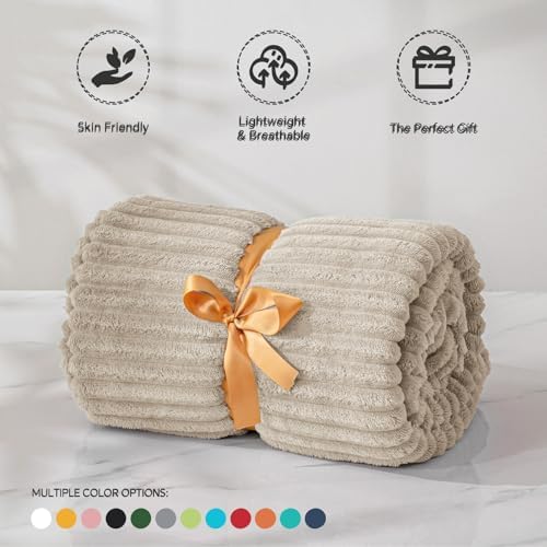 BEDELITE 3D Ribbed Linen Fleece Throw Blanket for Couch, 50x60 Inch