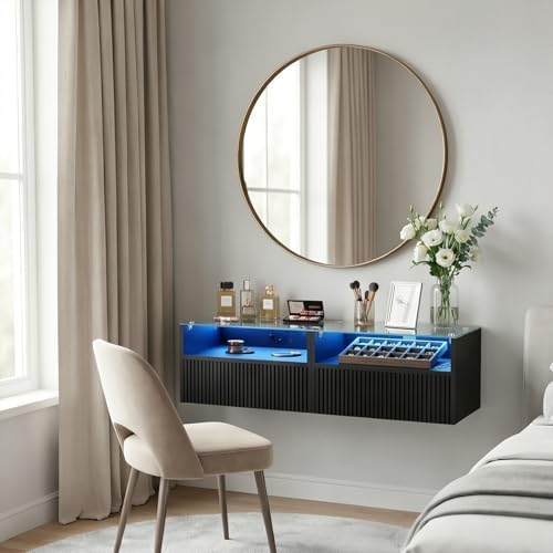 Arbuxzuy Floating Nightstand Set of 2 with Charging Station and Drawer
