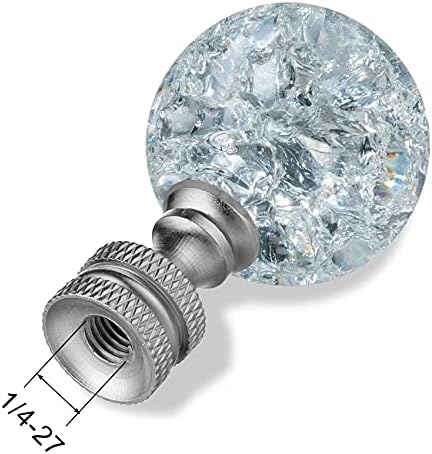 Crystal Lamp Finials with Crackle Ball Design and Silver Lamp Screw Knob Base, Lamp Topper Decorative for Table and Floor Lamp Shade Top (Silver)