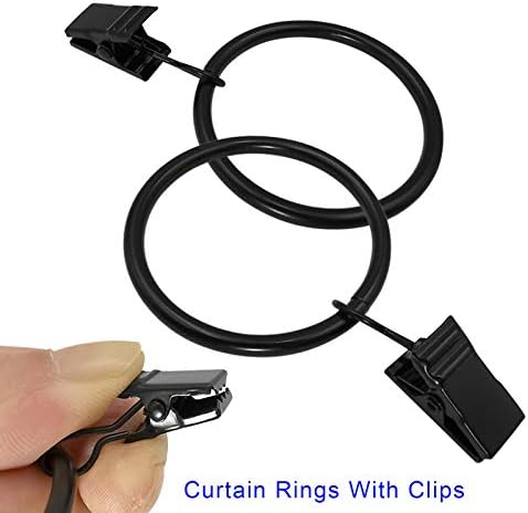 100 Pack Metal Curtain Rings with Clips, 1.5 in ID, Black